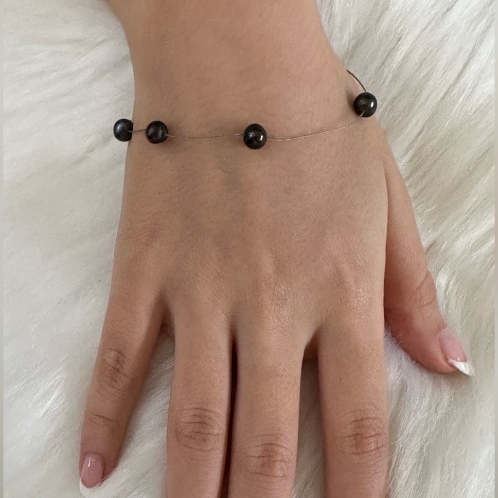 14k Real Solid Gold Freshwater Black Pearl Bracelet